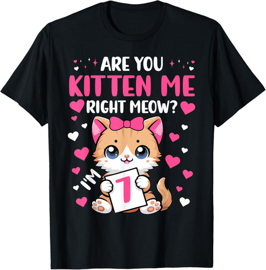 7th Birthday Tee Girl 7yr Seven 7 Year Old Kitten Cat Bday T-Shirt