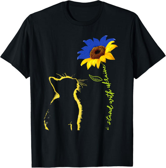 Sitting Cat Sunflower Support Ukraine I Stand With Ukraine T-Shirt