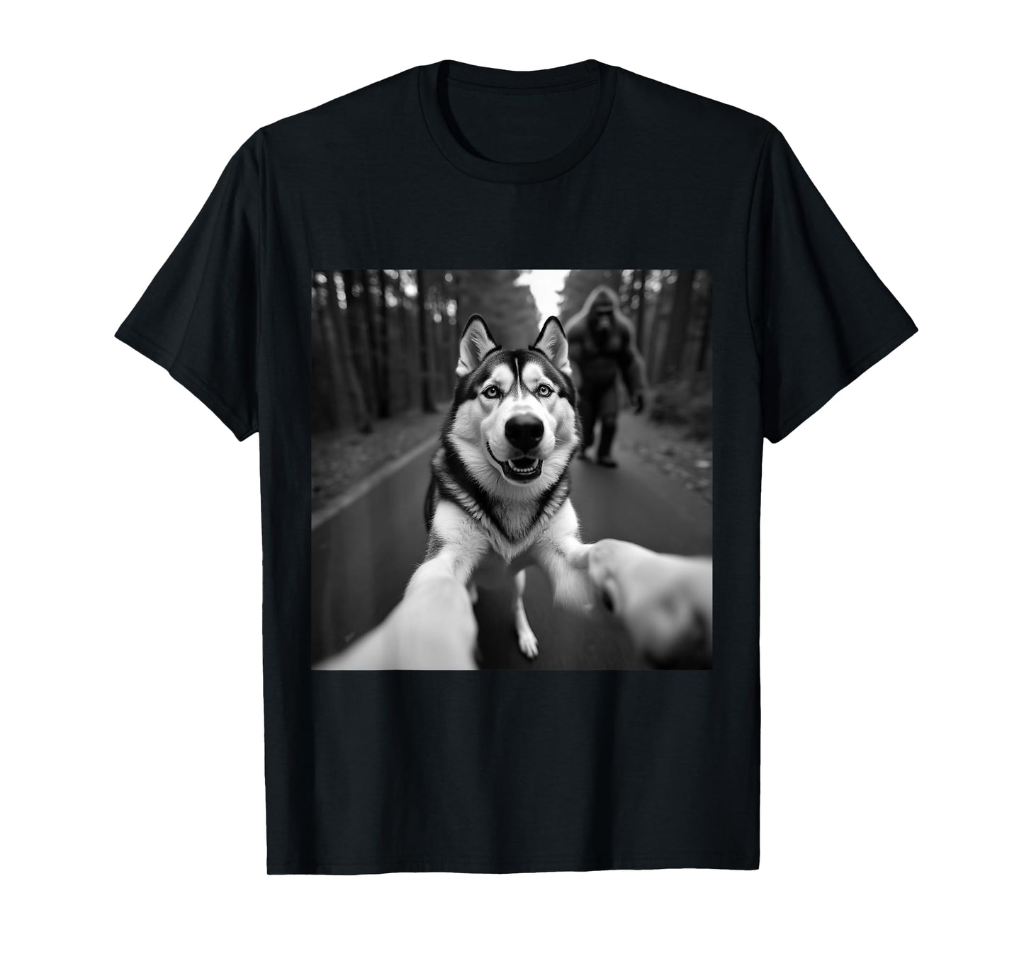 Funny Husky Selfie With Bigfoot Graphic Sasquatch Boy Men T-Shirt