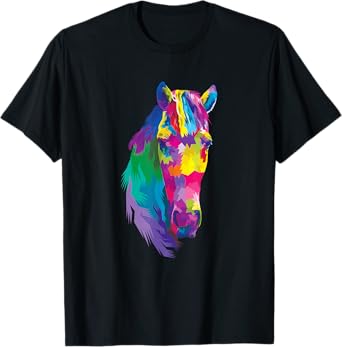 Rainbow Horse Head Colorful Equestrian Horse Display T-Shirt