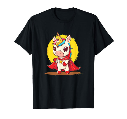 Good-looking Unicorn in Superhero Uniform with Cape T-Shirt