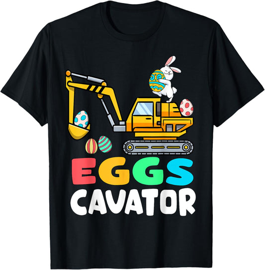 Eggs-Cavator Easter Bunny Excavator Toddler Boys Easter Kids T-Shirt