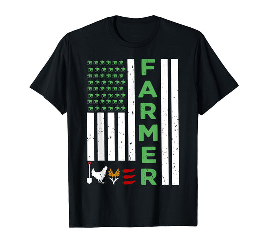 Tractor Farmer American Flag Agricultural Worker T-Shirt