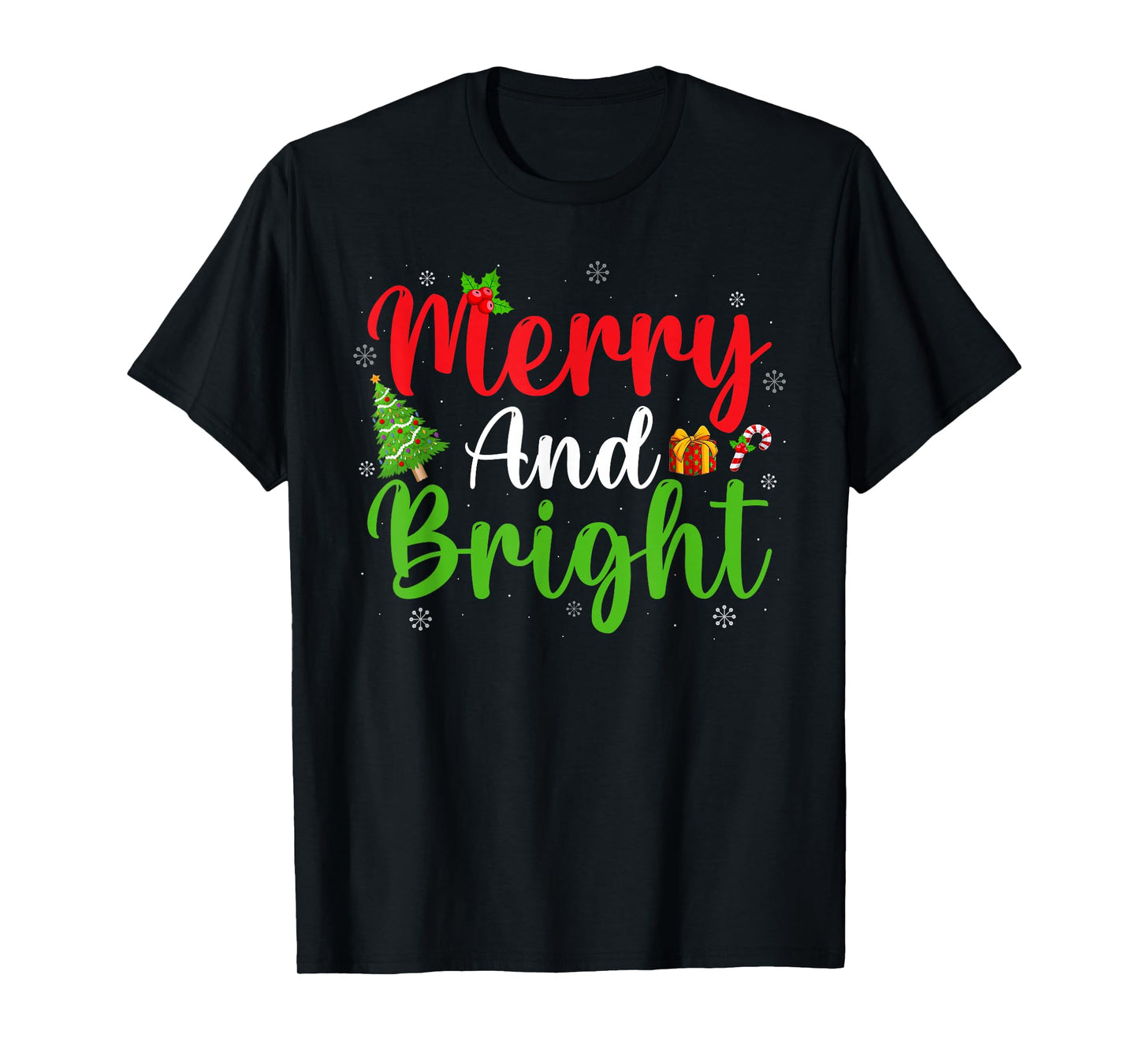 Merry and Bright Xmas Lights Family Men Women Christmas T-Shirt