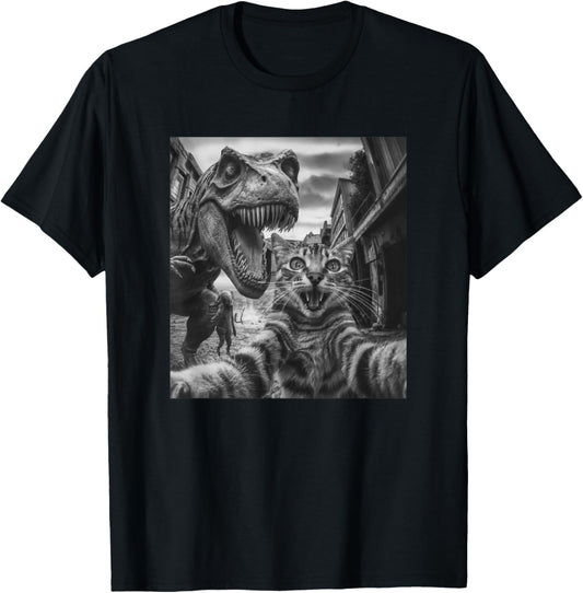 Cat T Rex Dinosaur Selfie Funny Retro Classic Photo T-Shirt