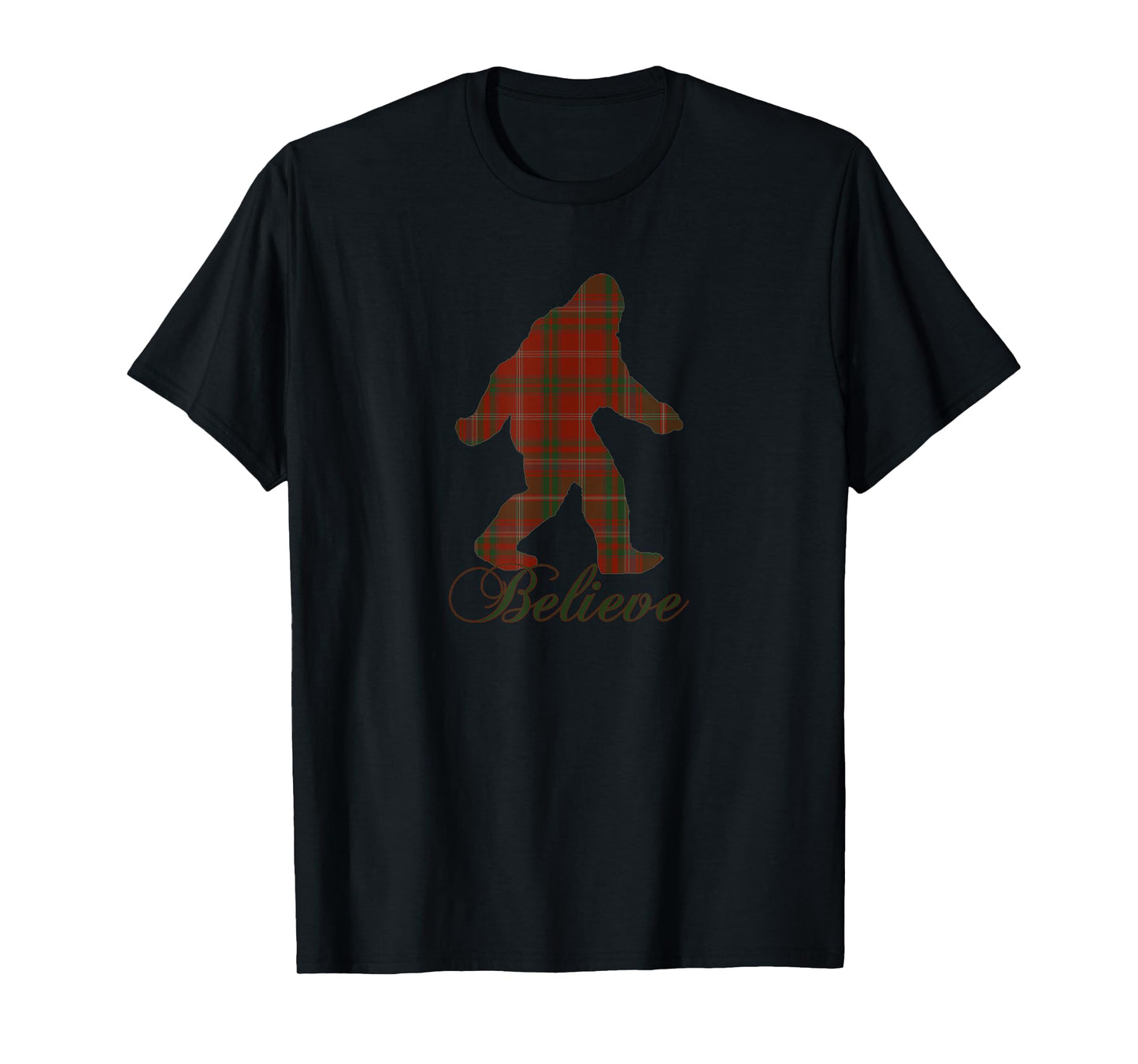 Plaid Bigfoot Sasquatch Yeti Believe Christmas Pajamas Gift T-Shirt