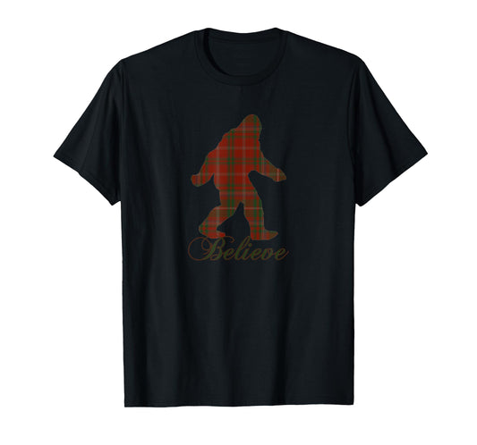 Plaid Bigfoot Sasquatch Yeti Believe Christmas Pajamas Gift T-Shirt