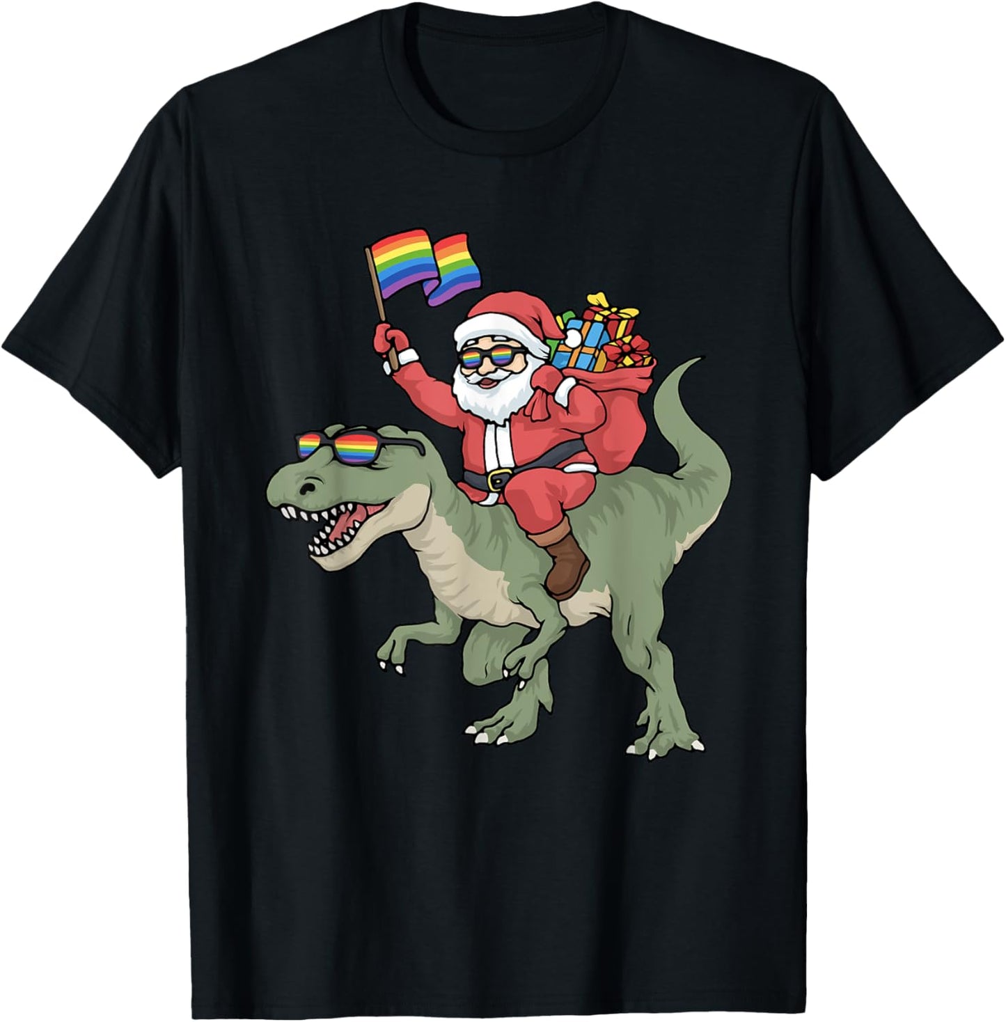 Christmas LGBT Shirt Santa Claus TRex Rainbow Gay Pride T-Shirt