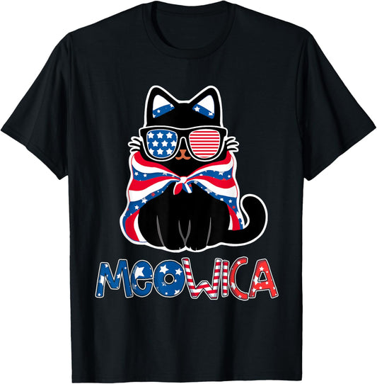 Patriotic Cat Meowica Sunglasses 4th of July Funny Cat Lover T-Shirt