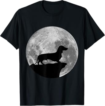 Dachshund Silhouette In The Moon Halloween Costume T-Shirt