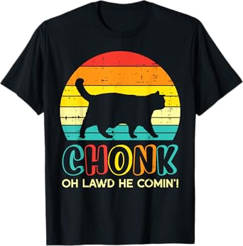 Chonk Fat Cat Meme Sunset Funny Black Kitten Men Women Kids T-Shirt