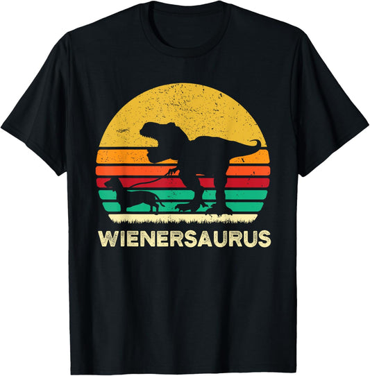 Funny T Rex Dinosaur Walking Dachshund Boys Doxie Wiener Dog T-Shirt