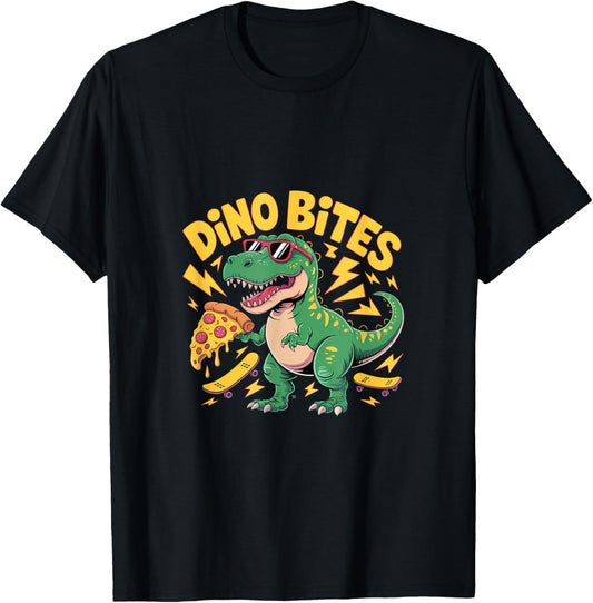 Dino Bites – Funny Dinosaur Pizza Skater T-Shirt