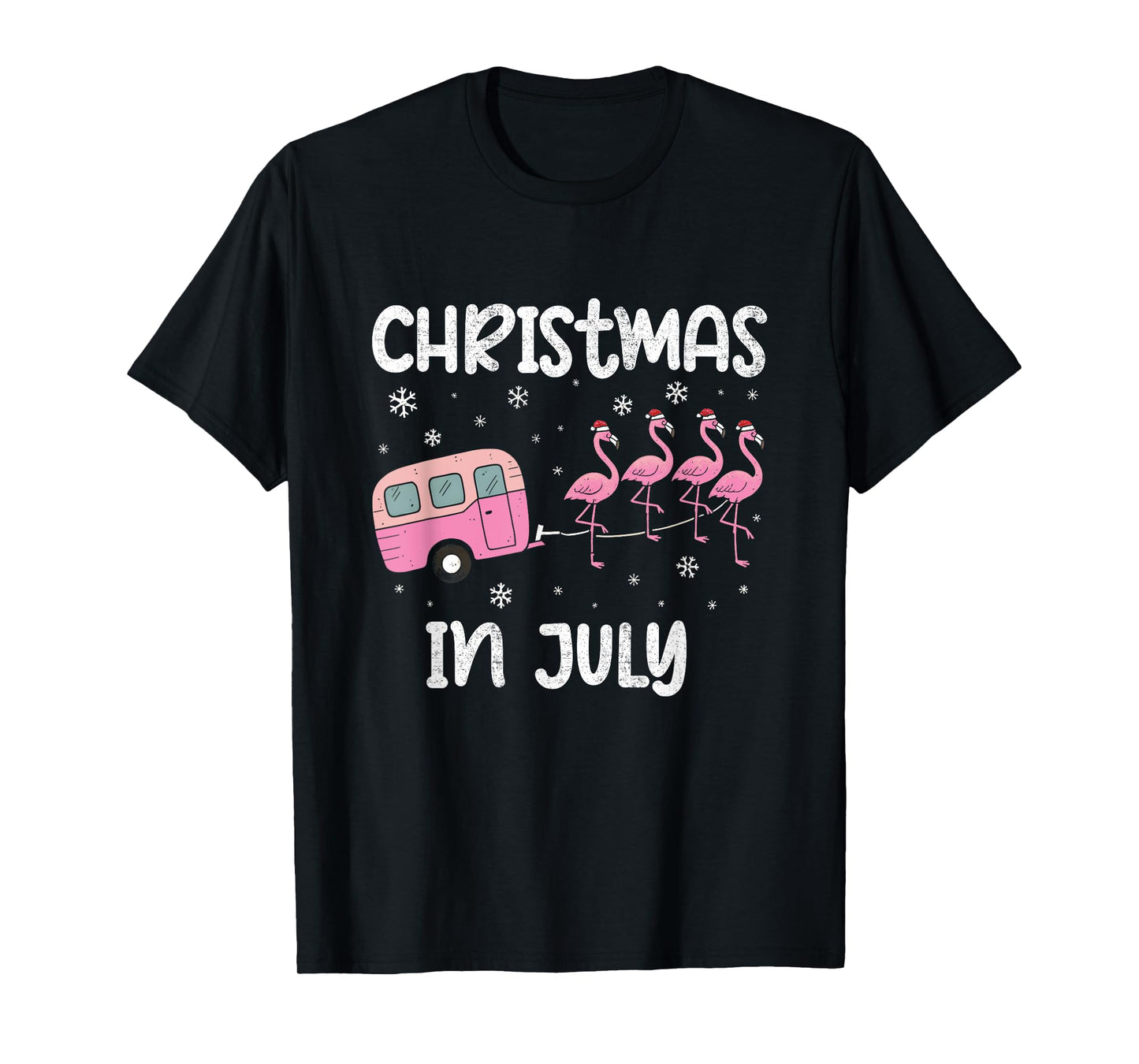 Christmas In July Flamingo Trailer Summer Xmas Camp Camper T-Shirt