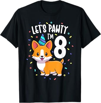 8 Years Old Corgi Dog Lover 8th Birthday Party Outfit Kid T-Shirt
