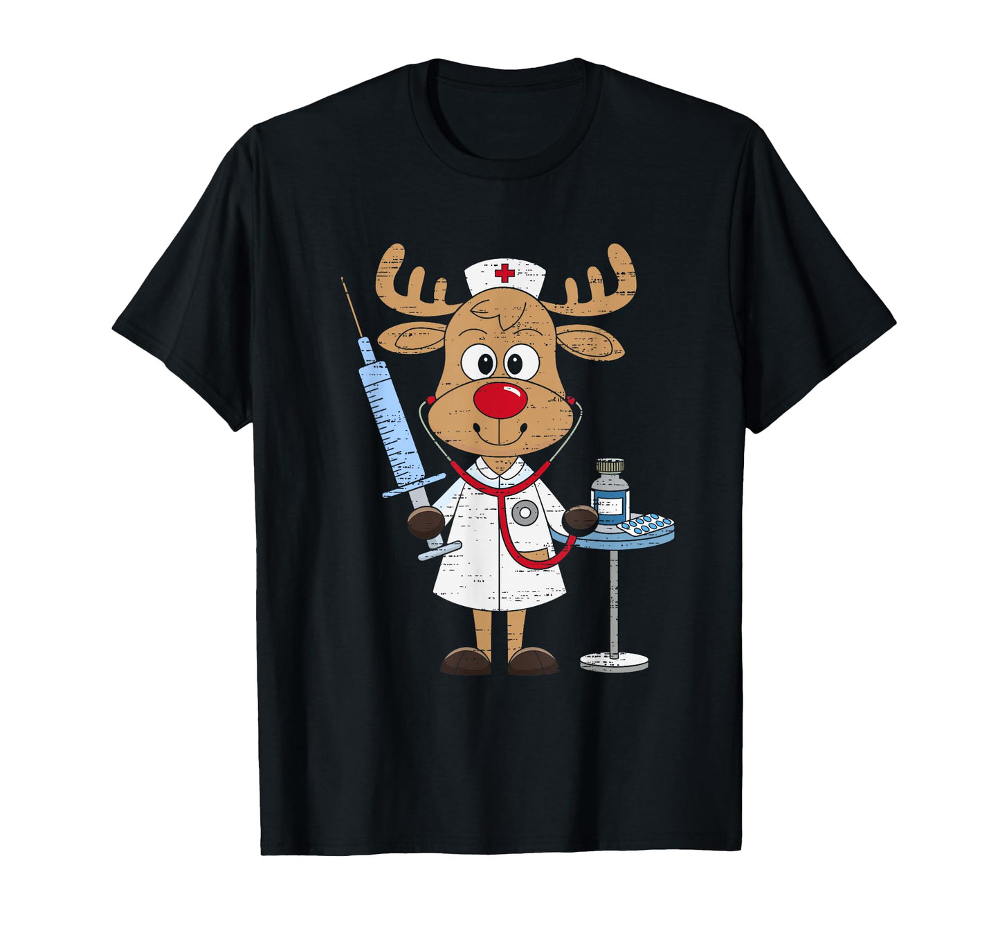 Reindeer Nurse Scrub Tops Christmas Stethoscope Nursing Xmas T-Shirt