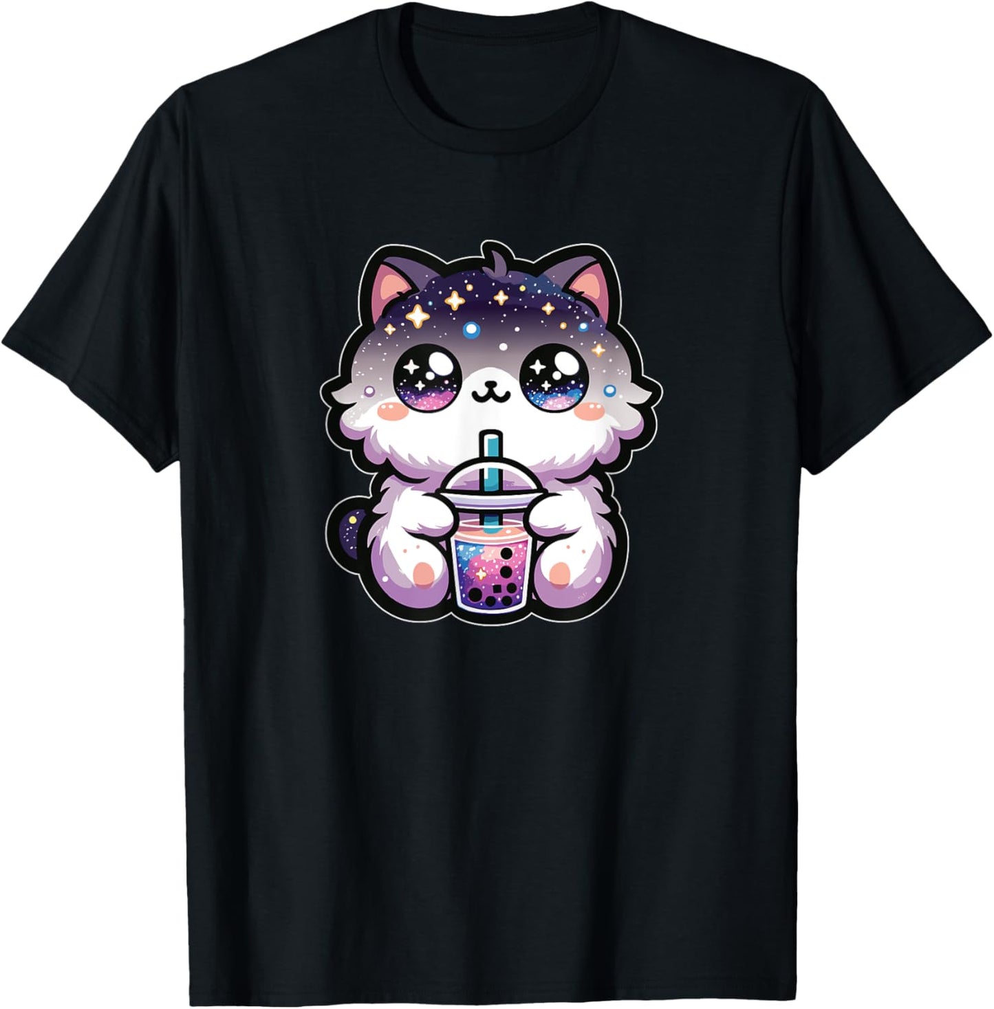 Cats Drink Bubble Tea Kawaii Galaxy Boba Cat T-Shirt