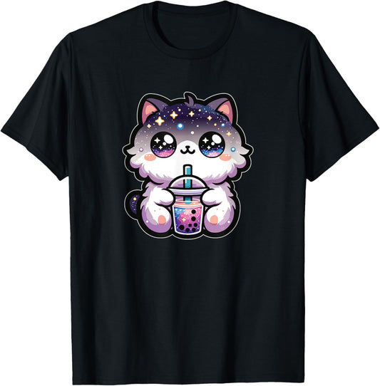 Cats Drink Bubble Tea Kawaii Galaxy Boba Cat T-Shirt