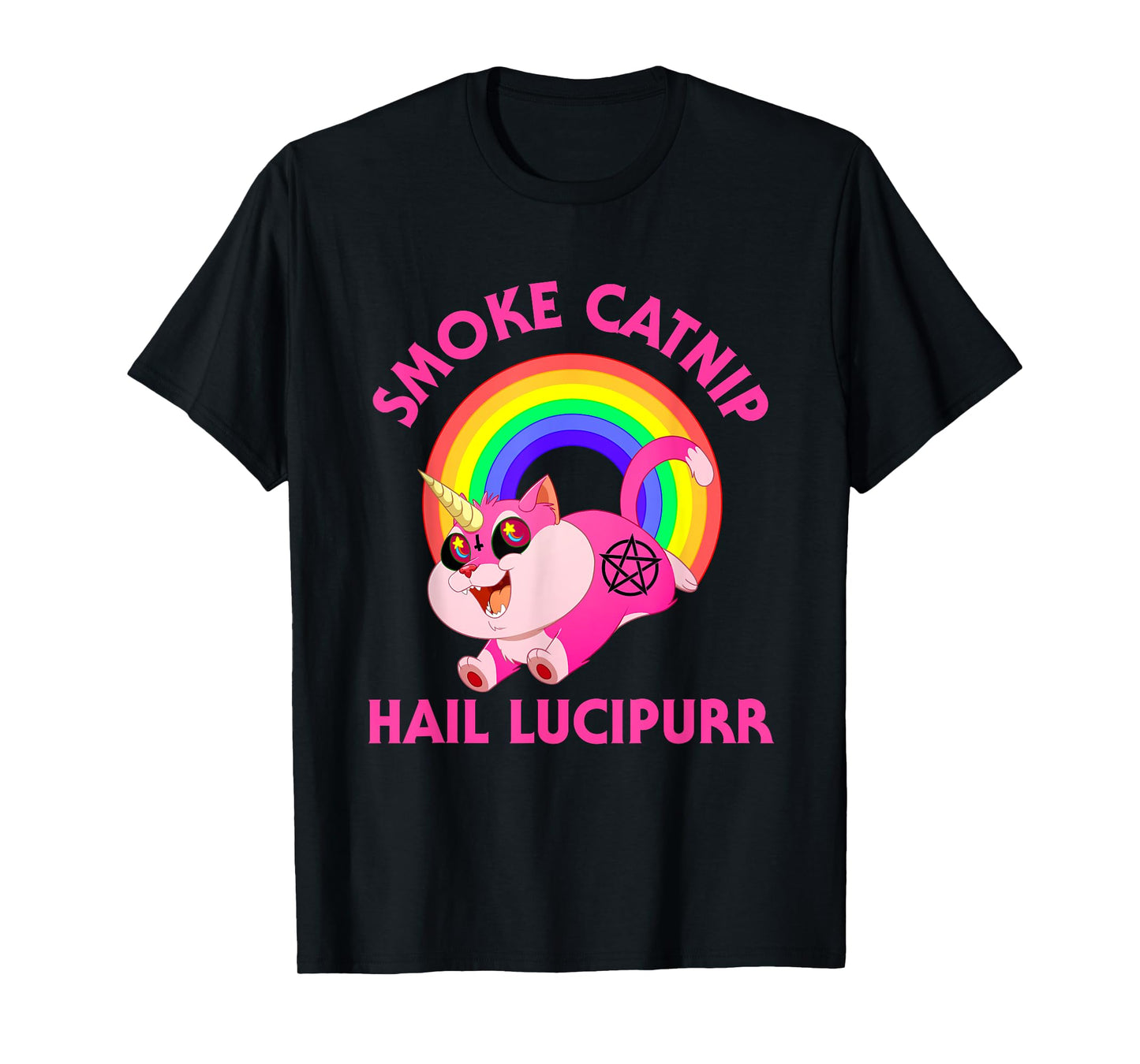 Smoke Catnip Hail Lucipurr, Funny Satan Cat Unicorn Meme Men Women Kids T-Shirt