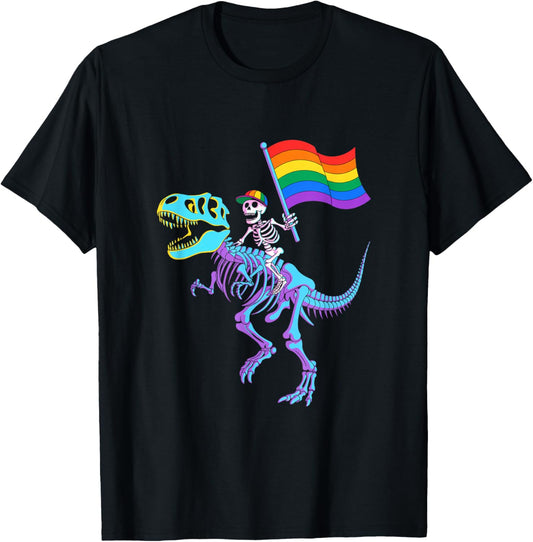 Skeleton Riding Dinosaur T Rex Halloween Night Ride Design T-Shirt