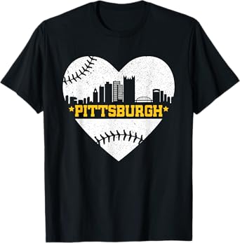 Pittsburgh Lovers Skyline Retro Baseball Heartbeat Men Women T-Shirt