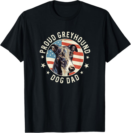 Proud Greyhound Dad American Flag Patriotic Greyhound Dad T-Shirt