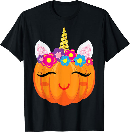 Cute Unicorn Girls Halloween Pumpkin Patch Costume Women T-Shirt