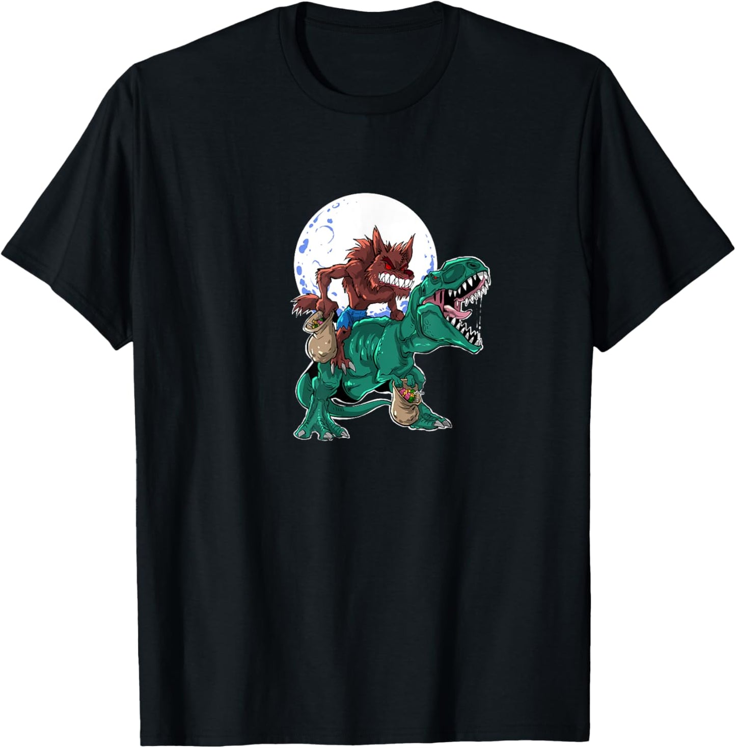 Funny Halloween Werewolf riding Dinosaur Halloween Wolf T-Shirt