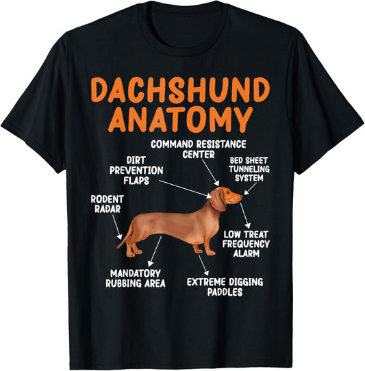Funny Wiener Dog Puppy Doxie Lovers Anatomy of a Dachshund T-Shirt