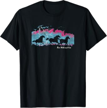 Run Wild And Free Horse Stud Thunder Background T-Shirt