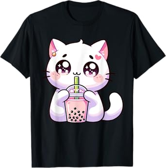 Boba Cat Boba Tea Bubble Tea Kawaii Cat Men Women Girls Kids T-Shirt