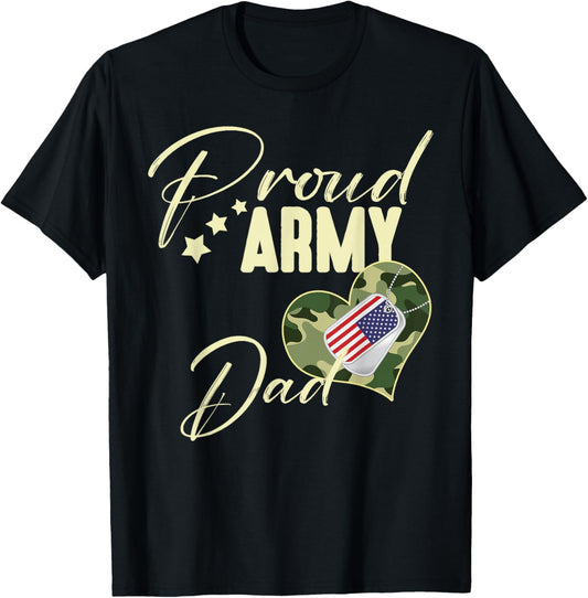 Proud Army DAD Camouflage Dog Tag USA American Flag T-Shirt