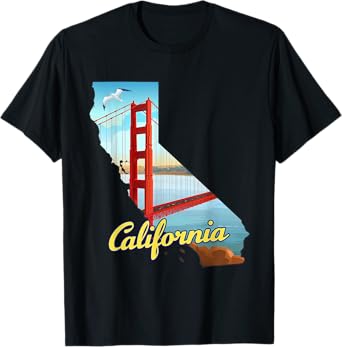 California map with Golden Gate Bridge, San Francisco, USA T-Shirt