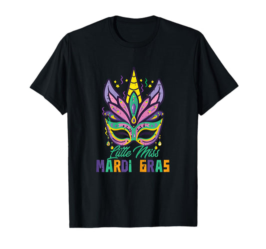 Little Miss Mardi Gras Unicorn Mask Toddler Girls Kids Youth T-Shirt