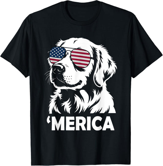 Golden Retriever 4th Of July Merica Vintage Retro T-Shirt