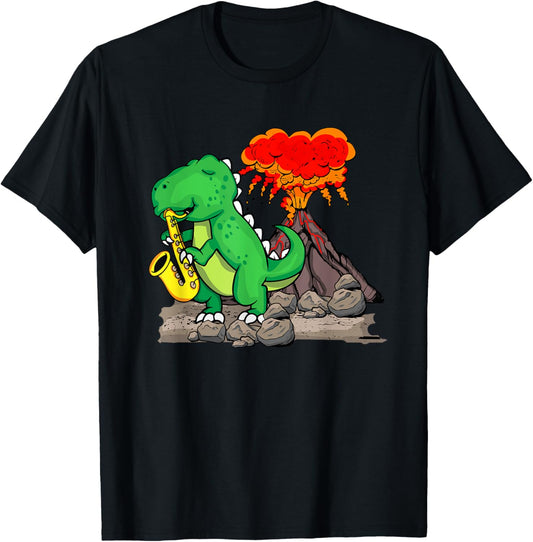 Dinosaur Music Lover Kids Jazz Music Big Band Saxophone T-Shirt