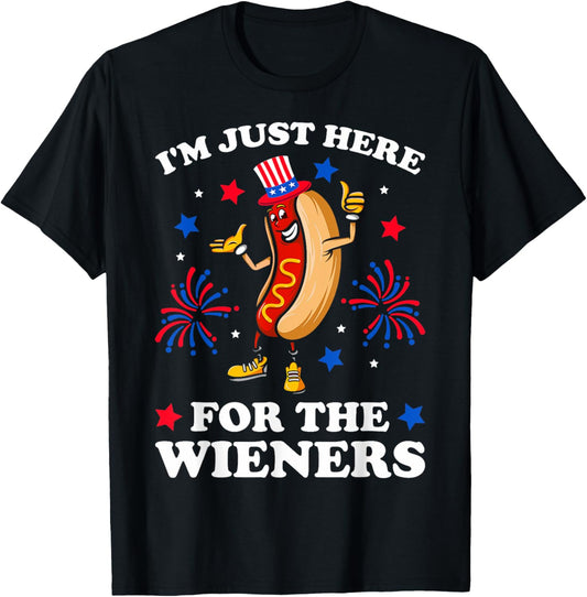 I'm Just Here For The Wieners Hot Dog Funny 4Th Of July T-Shirt