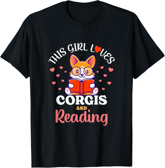 This Girl Loves Corgis and Reading Dog Design T-Shirt