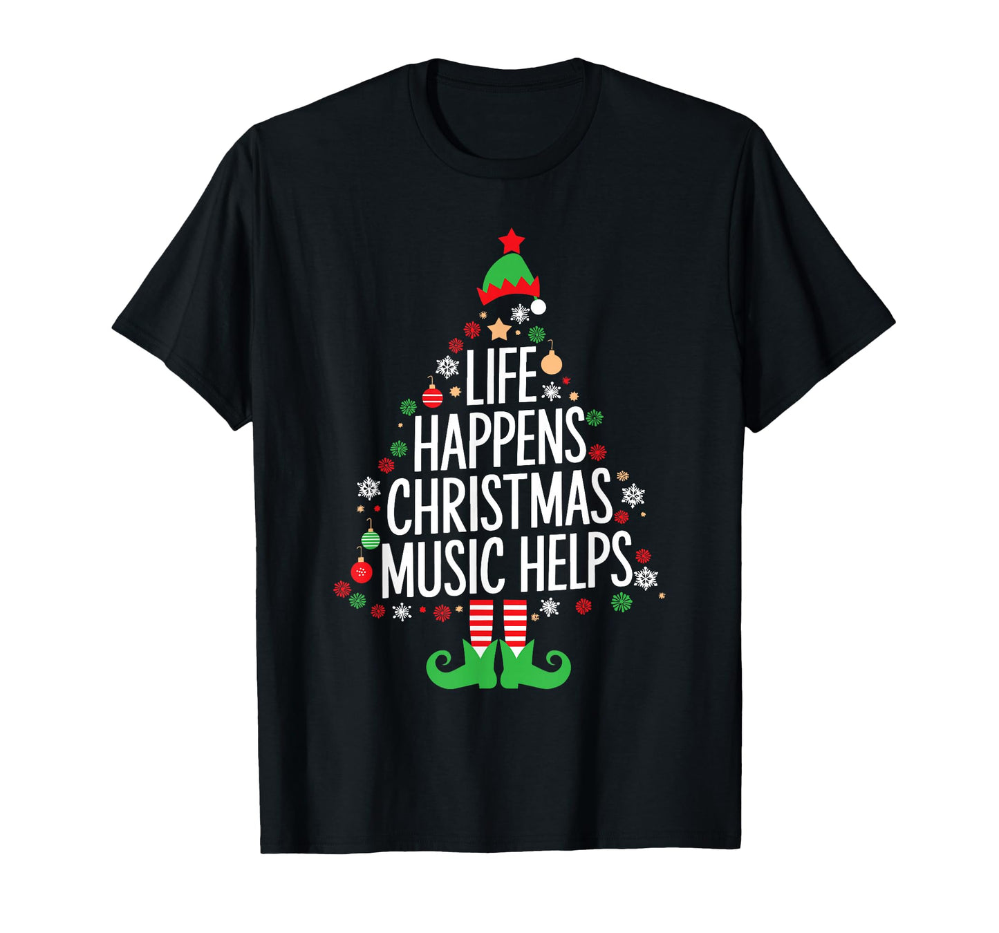 Life Happens Christmas Music Helps Matching Family Christmas T-Shirt