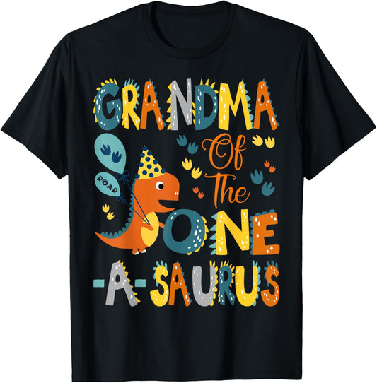 Dinosaur T-Rex 1St Birthday Matching Family Grandma Of The One-A-Saurus 1St Birthday Dinosaur Party Unisex-Adults, Unisex-Kids Black Short Sleeve T-Shirt