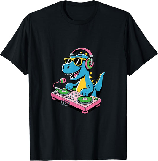 DJ Dino Funny Music Lover Dinosaur Turntable Vibes T-Shirt