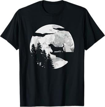 Bassett Hound Dog Full Moon At Night - Dogs Basette Hound Men Women Girls Kids T-Shirt