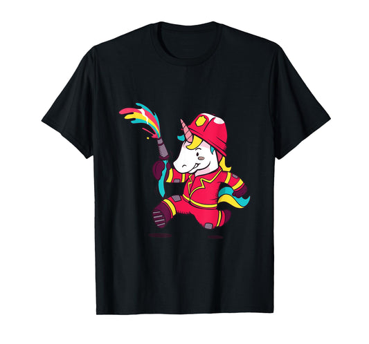 Cute Unicorn Fireman Cartoon Rainbow Unicorn T-Shirt