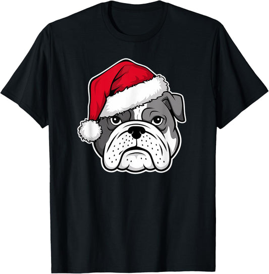 Joyful Bulldog Santa Dog on Bulldog Christmas T-Shirt