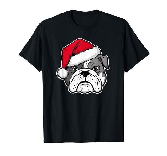 Joyful Bulldog Santa Dog on Bulldog Christmas T-Shirt