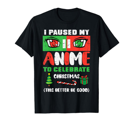 Paused Anime Celebrate Christmas Xmas Men Boys Kids Women T-Shirt