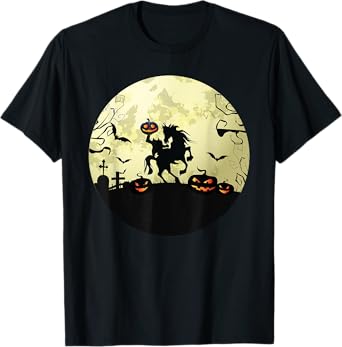 horse halloween headless horseman Pumpkin and moon T-Shirt
