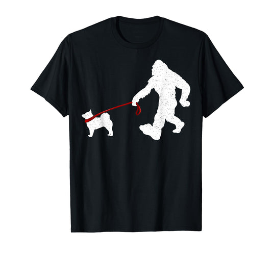 Funny Bigfoot Walking With Schipperke Dog Gifts T-Shirt