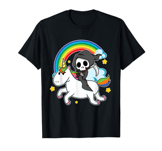 Halloween Unicorn Costume Grim Reaper Riding Unicorn T-Shirt