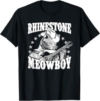 Meowboy Funny Meow Cowboy Cat Playing Guitar Country Music T-Shirt
